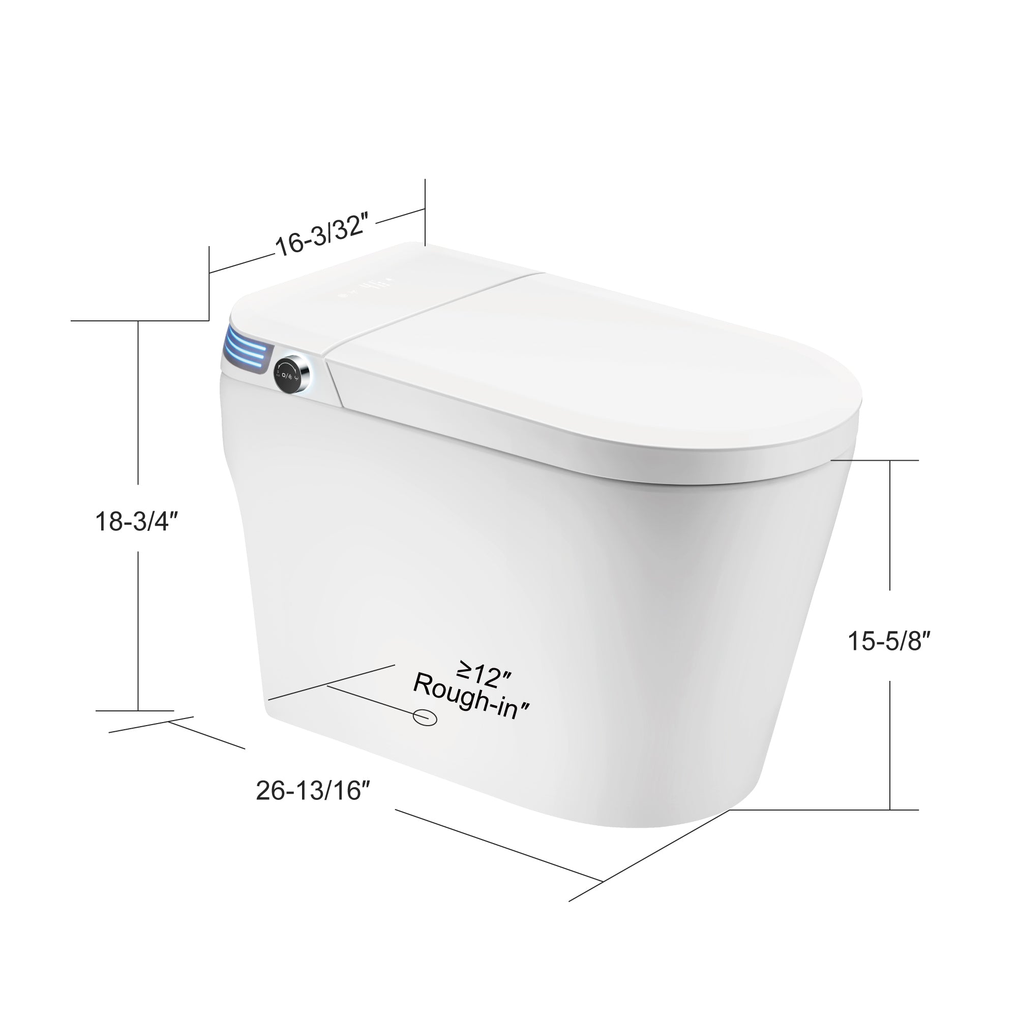 Unikoo Smart Toilet - Auto Open/Close, One Piece Elongated Design, LED Display ADA Compliant Comfort Height Toilet, Foot Sensor Flush, Auto Flush System, Heated Seat, Night Light for Modern Bathroom
