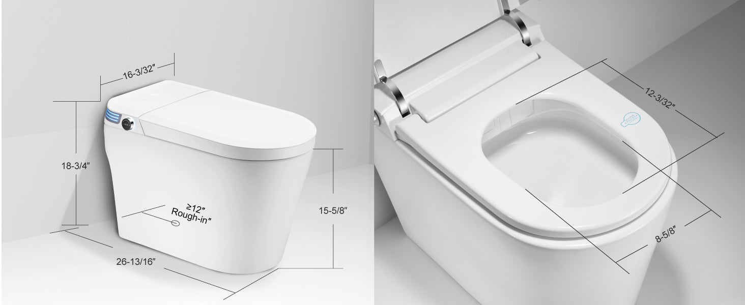 Unikoo Smart Toilet - Auto Open/Close, One Piece Elongated Design, LED Display ADA Compliant Comfort Height Toilet, Foot Sensor Flush, Auto Flush System, Heated Seat, Night Light for Modern Bathroom