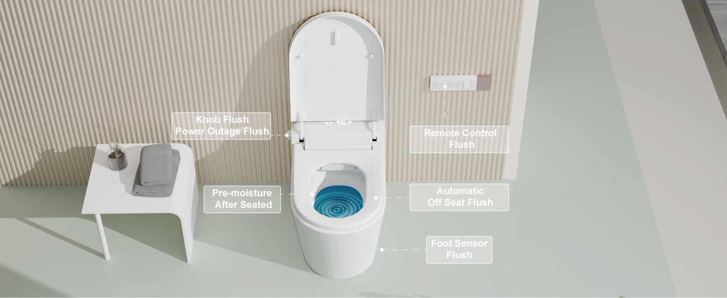 Unikoo Smart Toilet - Auto Open/Close, One Piece Elongated Design, LED Display ADA Compliant Comfort Height Toilet, Foot Sensor Flush, Auto Flush System, Heated Seat, Night Light for Modern Bathroom