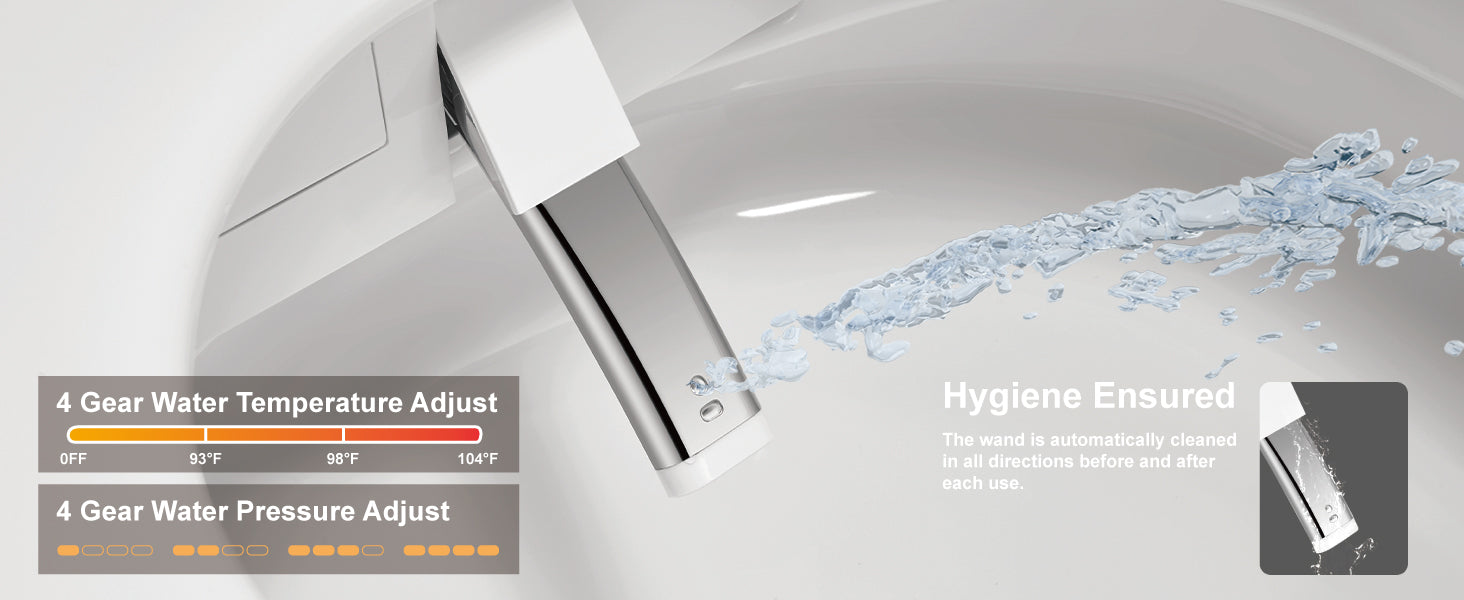 Unikoo Smart Toilet - Auto Open/Close, One Piece Elongated Design, LED Display ADA Compliant Comfort Height Toilet, Foot Sensor Flush, Auto Flush System, Heated Seat, Night Light for Modern Bathroom