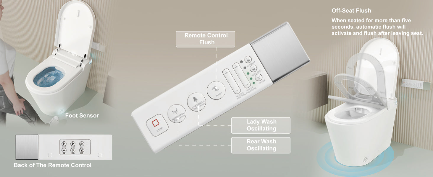 Unikoo Smart Toilet - Auto Open/Close, One Piece Elongated Design, LED Display ADA Compliant Comfort Height Toilet, Foot Sensor Flush, Auto Flush System, Heated Seat, Night Light for Modern Bathroom
