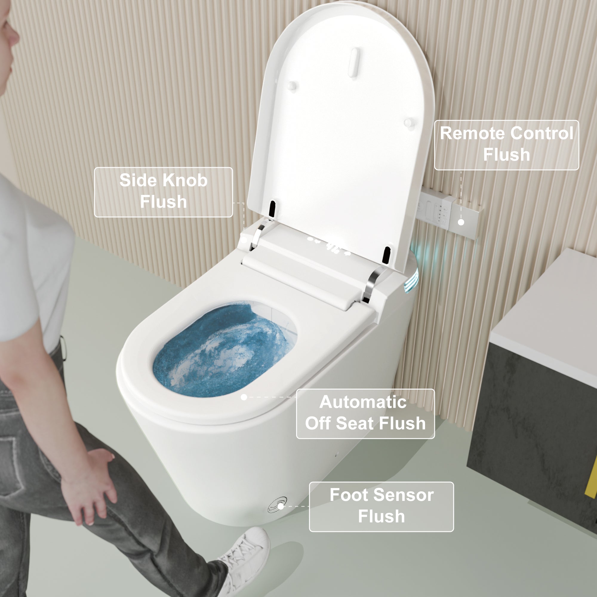 Unikoo Smart Toilet - Auto Open/Close, One Piece Elongated Design, LED Display ADA Compliant Comfort Height Toilet, Foot Sensor Flush, Auto Flush System, Heated Seat, Night Light for Modern Bathroom