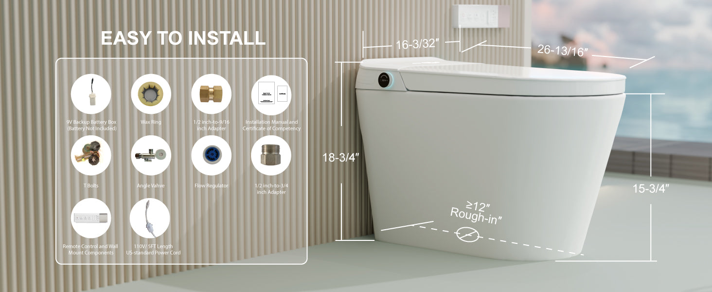 Unikoo Smart Toilet - Auto Open/Close, One Piece Elongated Design, LED Display ADA Compliant Comfort Height Toilet, Foot Sensor Flush, Auto Flush System, Heated Seat, Night Light for Modern Bathroom