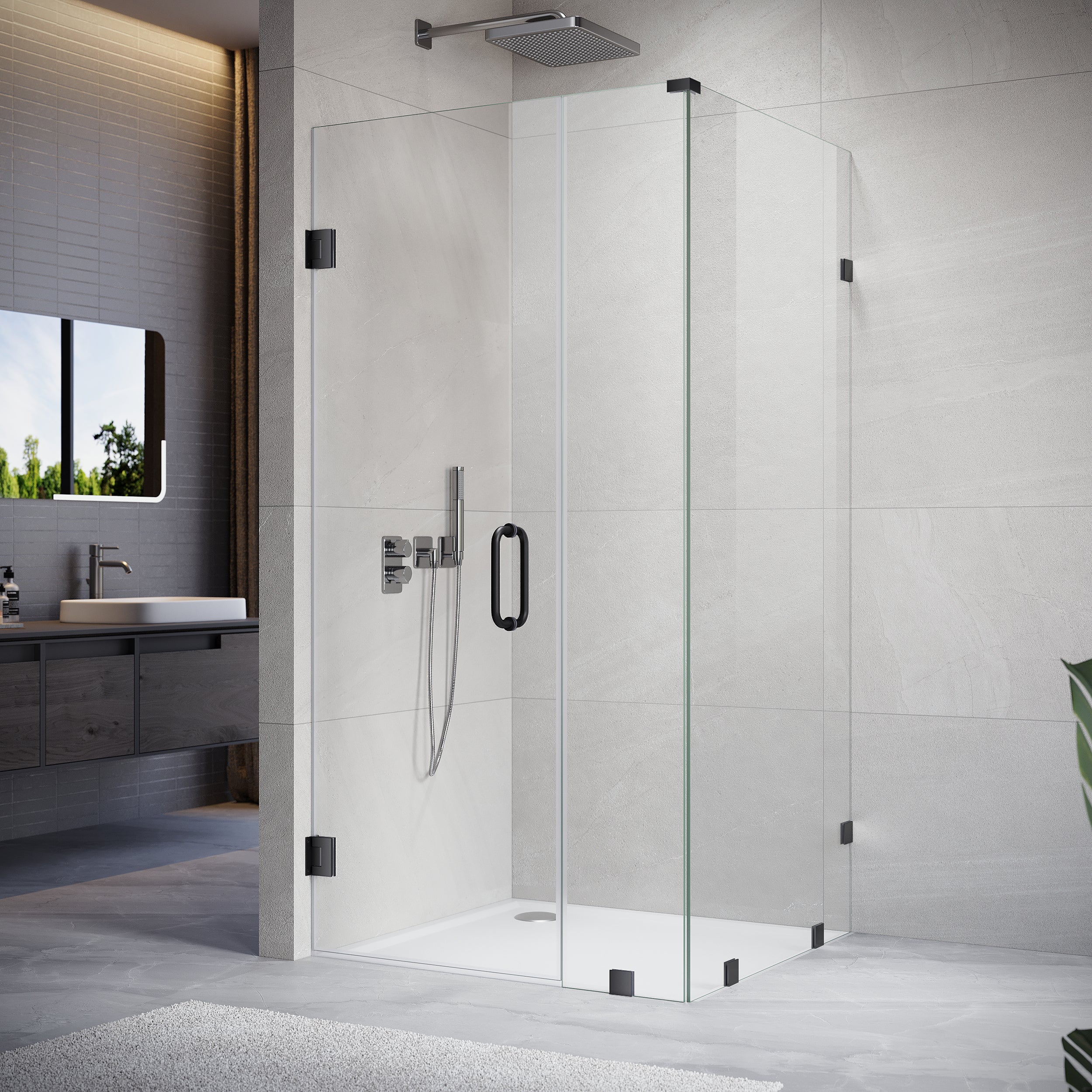 UKH07 30-1/8 to 31 in. W X 30 to 32 in. D X 80 in. H Frameless Hinged Shower Door with EnduroShield 3/8 in. Clear Glass with 24 in. Door Panel