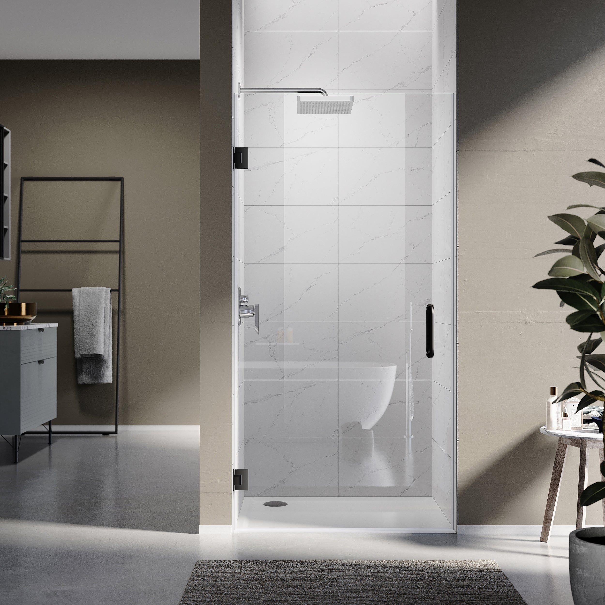 UKH07A 24-3/8 in. to 25 in. W X 80 in. H Frameless Hinged Shower Door with EnduroShield 3/8 in. Clear Glass