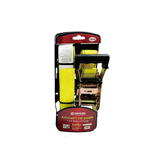 UNIKOO 15' X 1.5in RATCHET TIE DOWN W/J HOOK