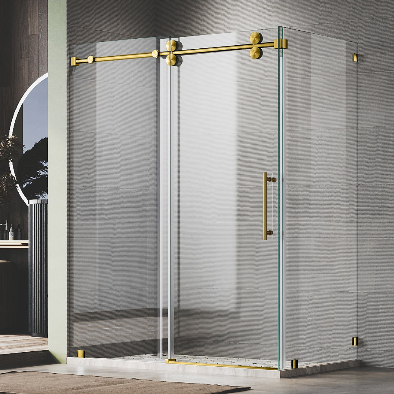 UKS04RP 50 to 55 in. W X 38-40 in. D X 76 in. H Frameless Sliding Shower Door in with EnduroShield 3/8 in. Clear Glass