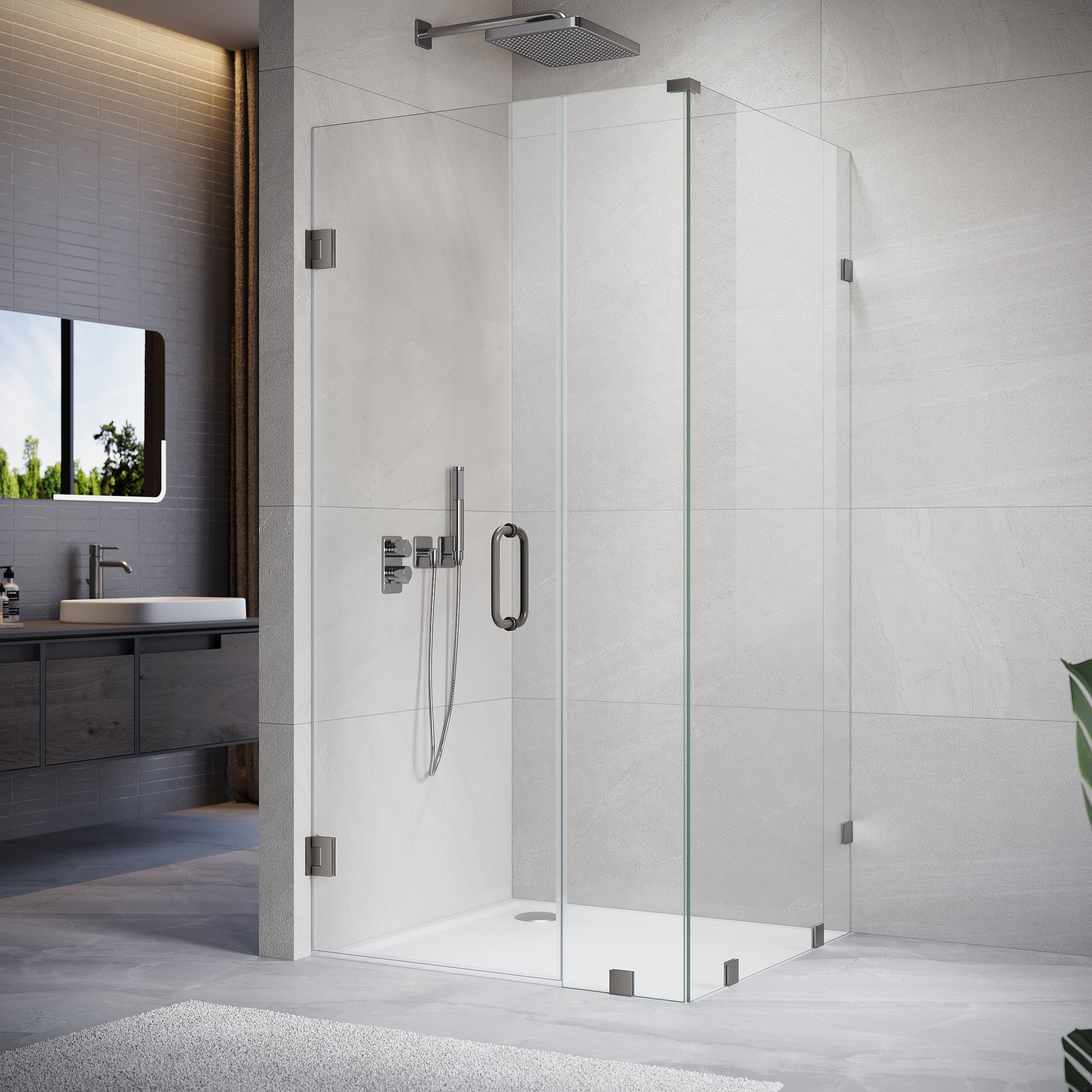 UKH07 30-1/8 to 31 in. W X 30 to 32 in. D X 80 in. H Frameless Hinged Shower Door with EnduroShield 3/8 in. Clear Glass with 24 in. Door Panel