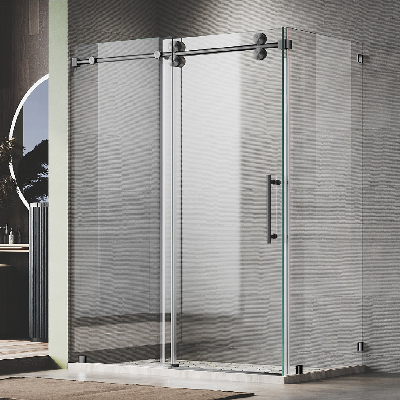 UKS04RP 50 to 55 in. W X 38-40 in. D X 76 in. H Frameless Sliding Shower Door in with EnduroShield 3/8 in. Clear Glass