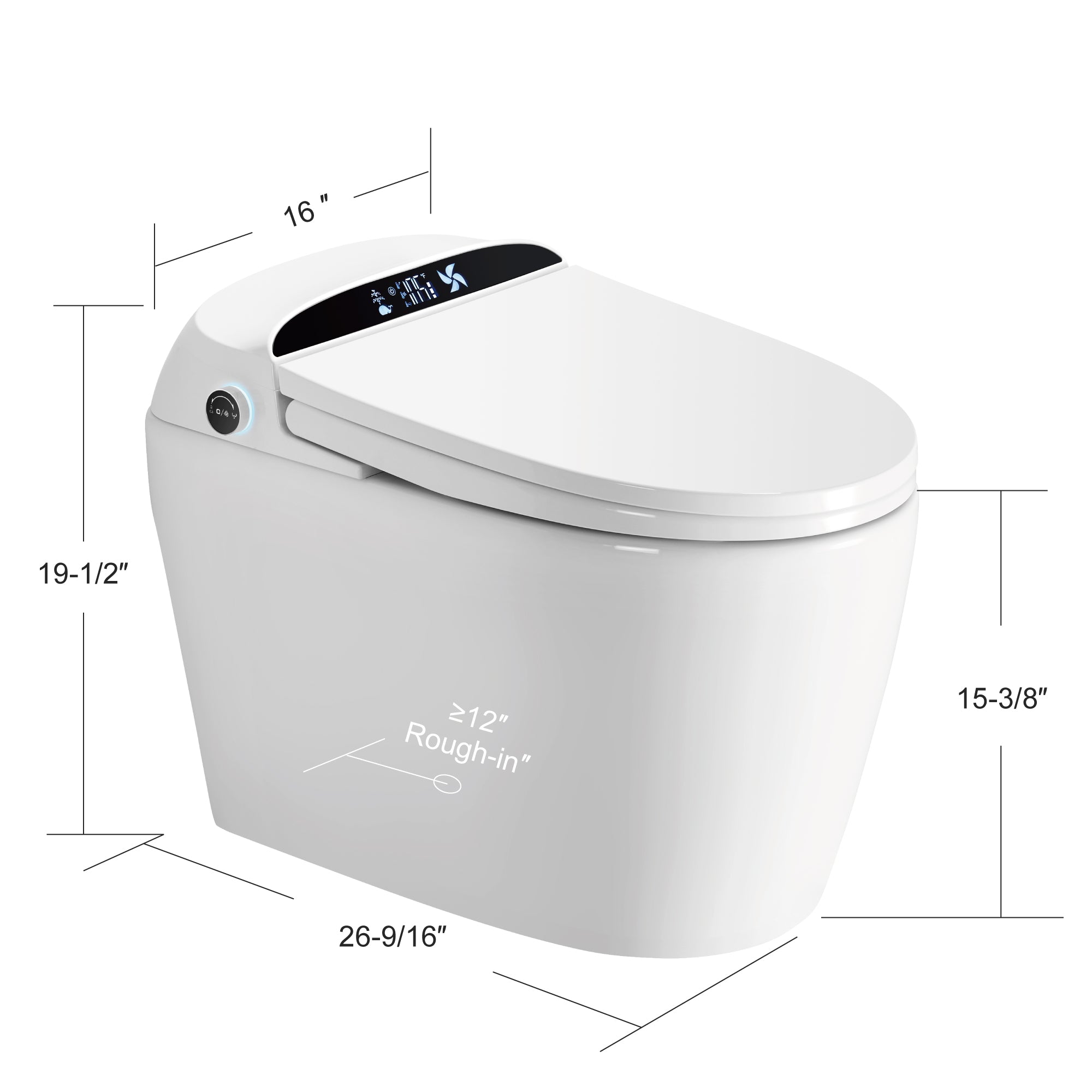 Unikoo Smart Toilet - Auto Open/Close, One Piece Elongated Design, LED Display ADA Compliant Comfort Height Toilet, Foot Sensor Flush, Auto Flush System, Heated Seat, Night Light for Modern Bathroom