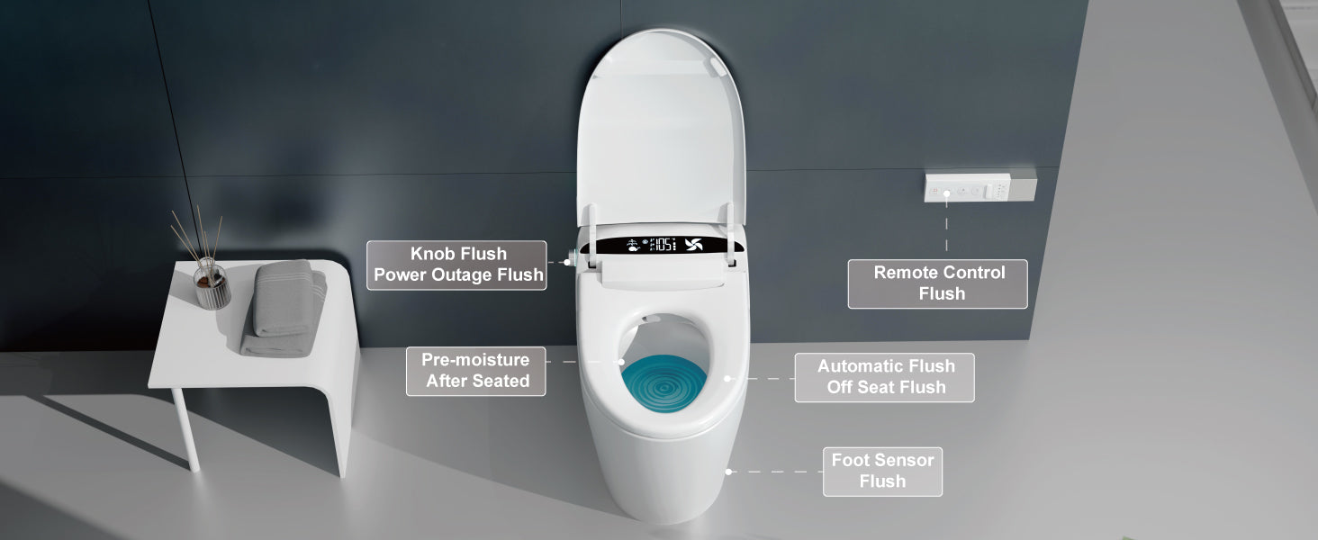 Unikoo Smart Toilet - Auto Open/Close, One Piece Elongated Design, LED Display ADA Compliant Comfort Height Toilet, Foot Sensor Flush, Auto Flush System, Heated Seat, Night Light for Modern Bathroom
