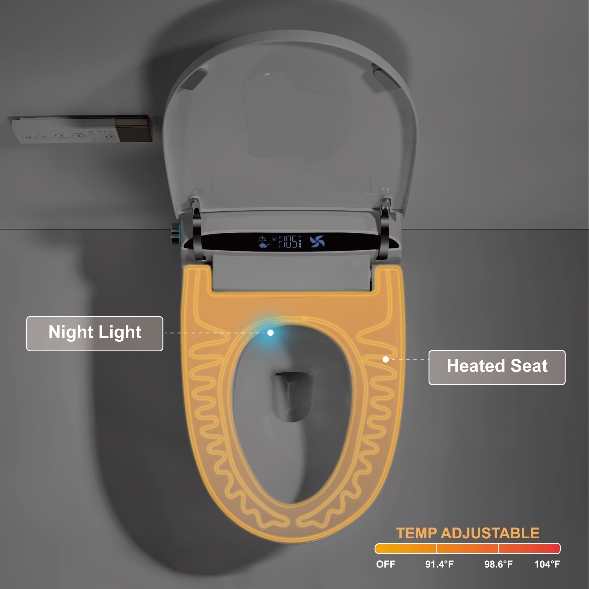 Unikoo Smart Toilet - Auto Open/Close, One Piece Elongated Design, LED Display ADA Compliant Comfort Height Toilet, Foot Sensor Flush, Auto Flush System, Heated Seat, Night Light for Modern Bathroom