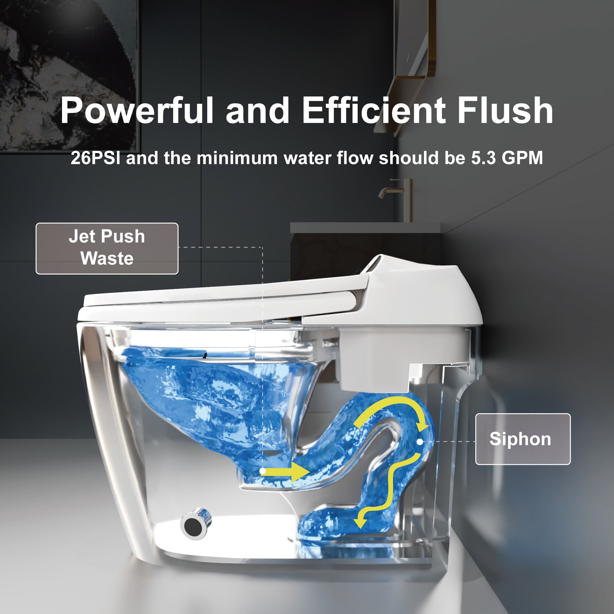 Unikoo Smart Toilet - Auto Open/Close, One Piece Elongated Design, LED Display ADA Compliant Comfort Height Toilet, Foot Sensor Flush, Auto Flush System, Heated Seat, Night Light for Modern Bathroom