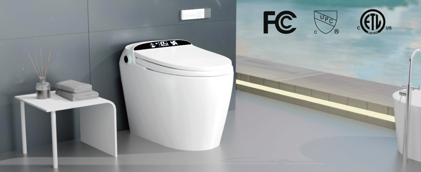 Unikoo Smart Toilet - Auto Open/Close, One Piece Elongated Design, LED Display ADA Compliant Comfort Height Toilet, Foot Sensor Flush, Auto Flush System, Heated Seat, Night Light for Modern Bathroom