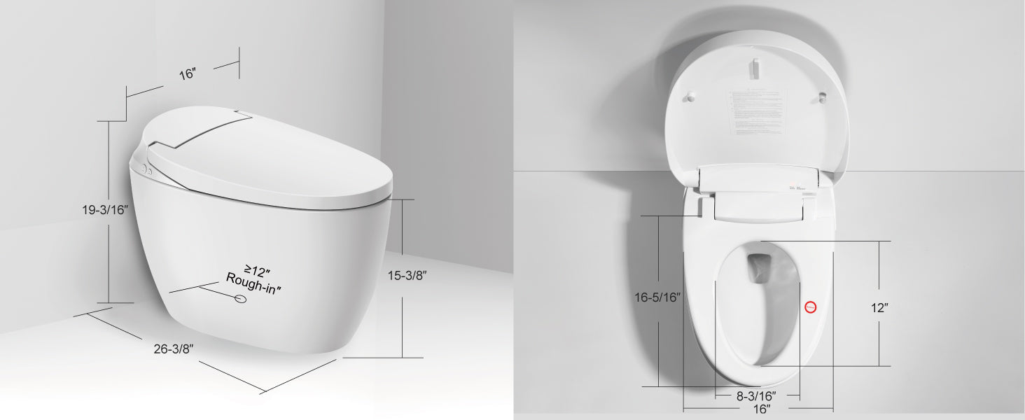 Unikoo Smart Toilet, One Piece Elongated Toilet with Foot Sensor, ADA Comfort Height, Blackout Flush, Auto Flush, Heated Seat, Nightlight for Bathroom
