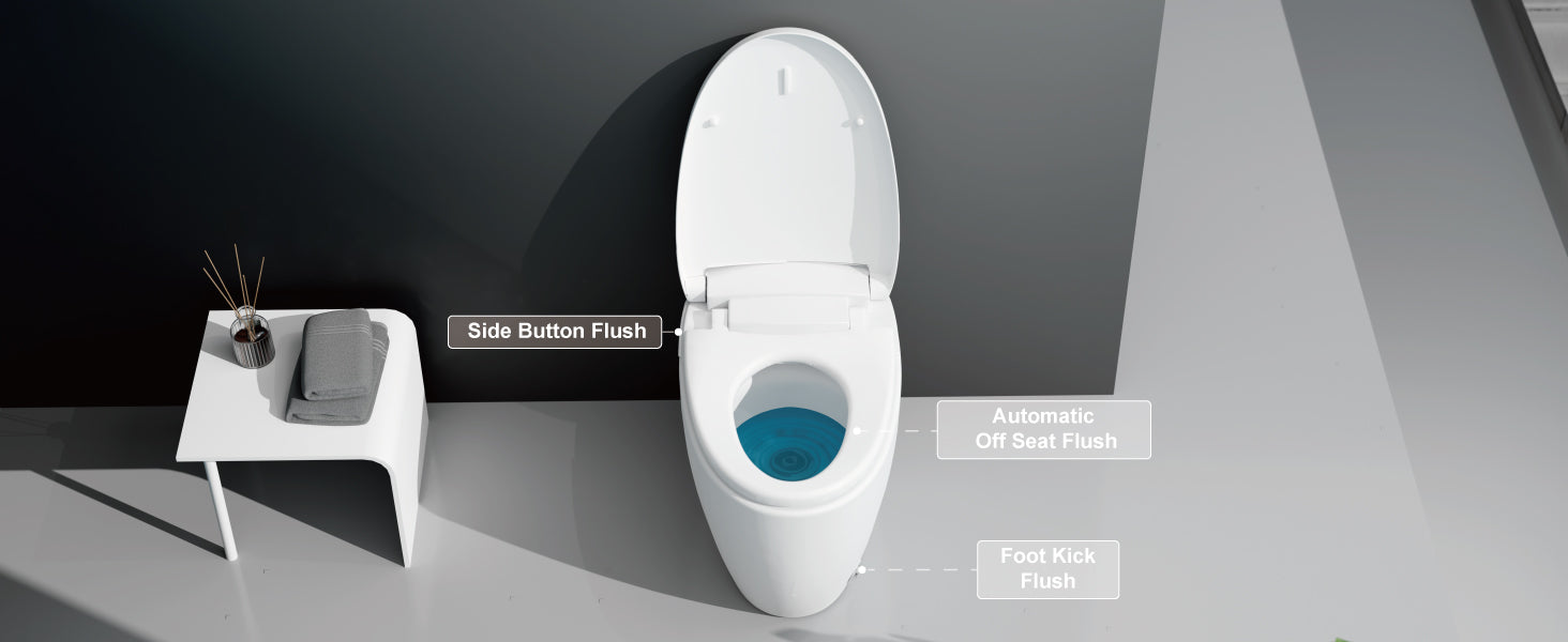 Unikoo Smart Toilet, One Piece Elongated Toilet with Foot Sensor, ADA Comfort Height, Blackout Flush, Auto Flush, Heated Seat, Nightlight for Bathroom
