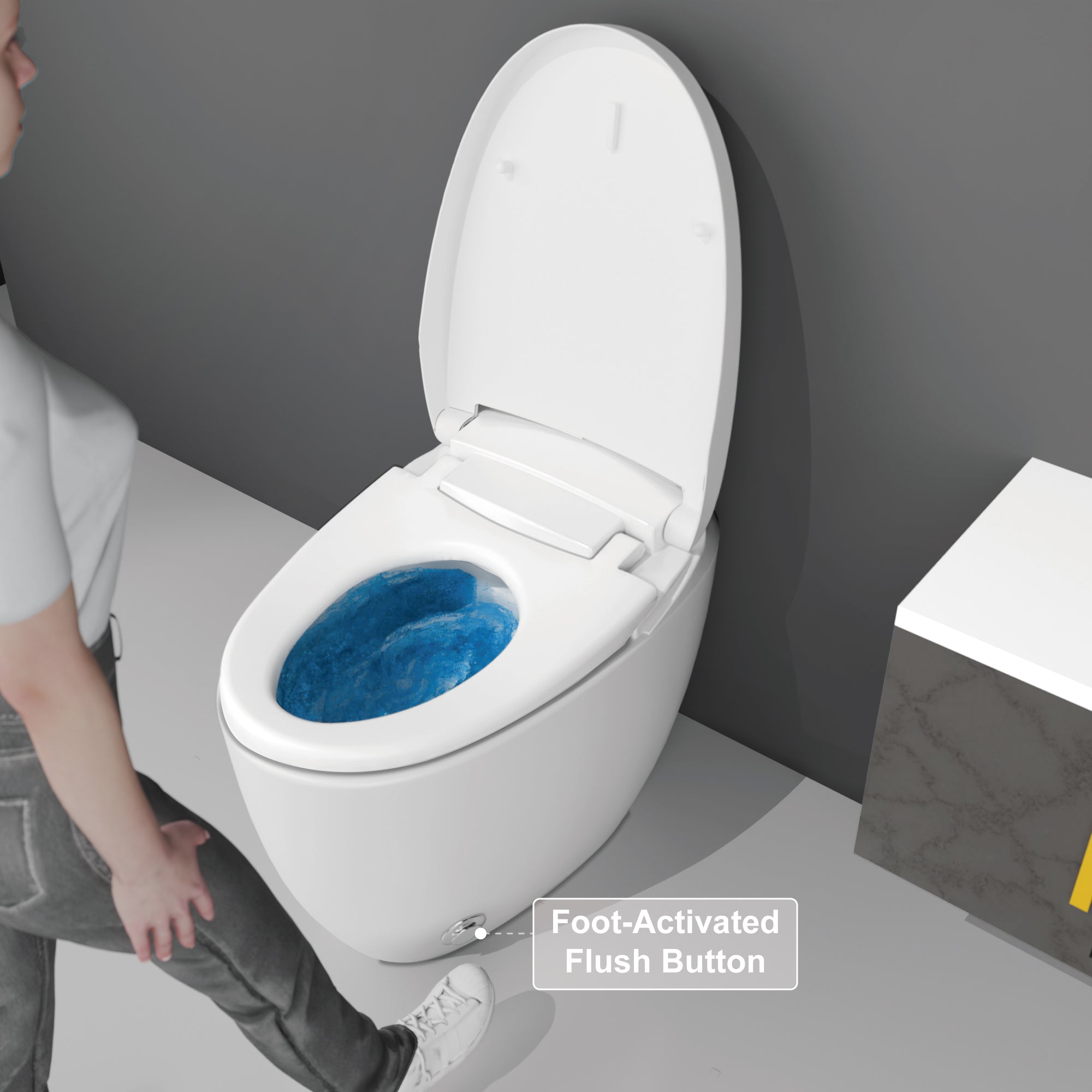 Unikoo Smart Toilet, One Piece Elongated Toilet with Foot Sensor, ADA Comfort Height, Blackout Flush, Auto Flush, Heated Seat, Nightlight for Bathroom