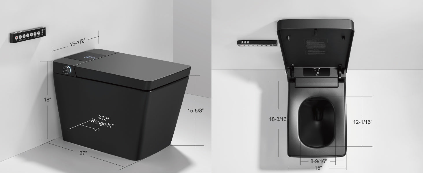 Unikoo Smart Toilet - Auto Open/Close, One Piece Elongated Design, LED Display ADA Compliant Comfort Height Toilet, Foot Sensor Flush, Auto Flush System, Heated Seat, Night Light for Modern Bathroom