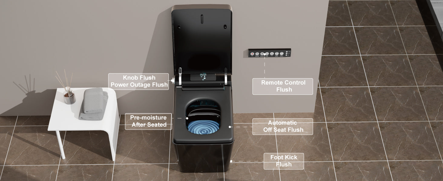 Unikoo Smart Toilet - Auto Open/Close, One Piece Elongated Design, LED Display ADA Compliant Comfort Height Toilet, Foot Sensor Flush, Auto Flush System, Heated Seat, Night Light for Modern Bathroom
