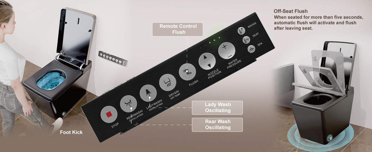 Unikoo Smart Toilet - Auto Open/Close, One Piece Elongated Design, LED Display ADA Compliant Comfort Height Toilet, Foot Sensor Flush, Auto Flush System, Heated Seat, Night Light for Modern Bathroom