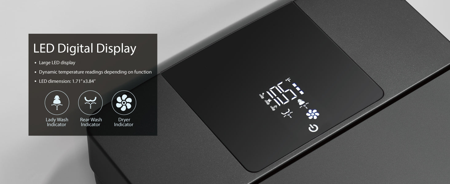 Unikoo Smart Toilet - Auto Open/Close, One Piece Elongated Design, LED Display ADA Compliant Comfort Height Toilet, Foot Sensor Flush, Auto Flush System, Heated Seat, Night Light for Modern Bathroom