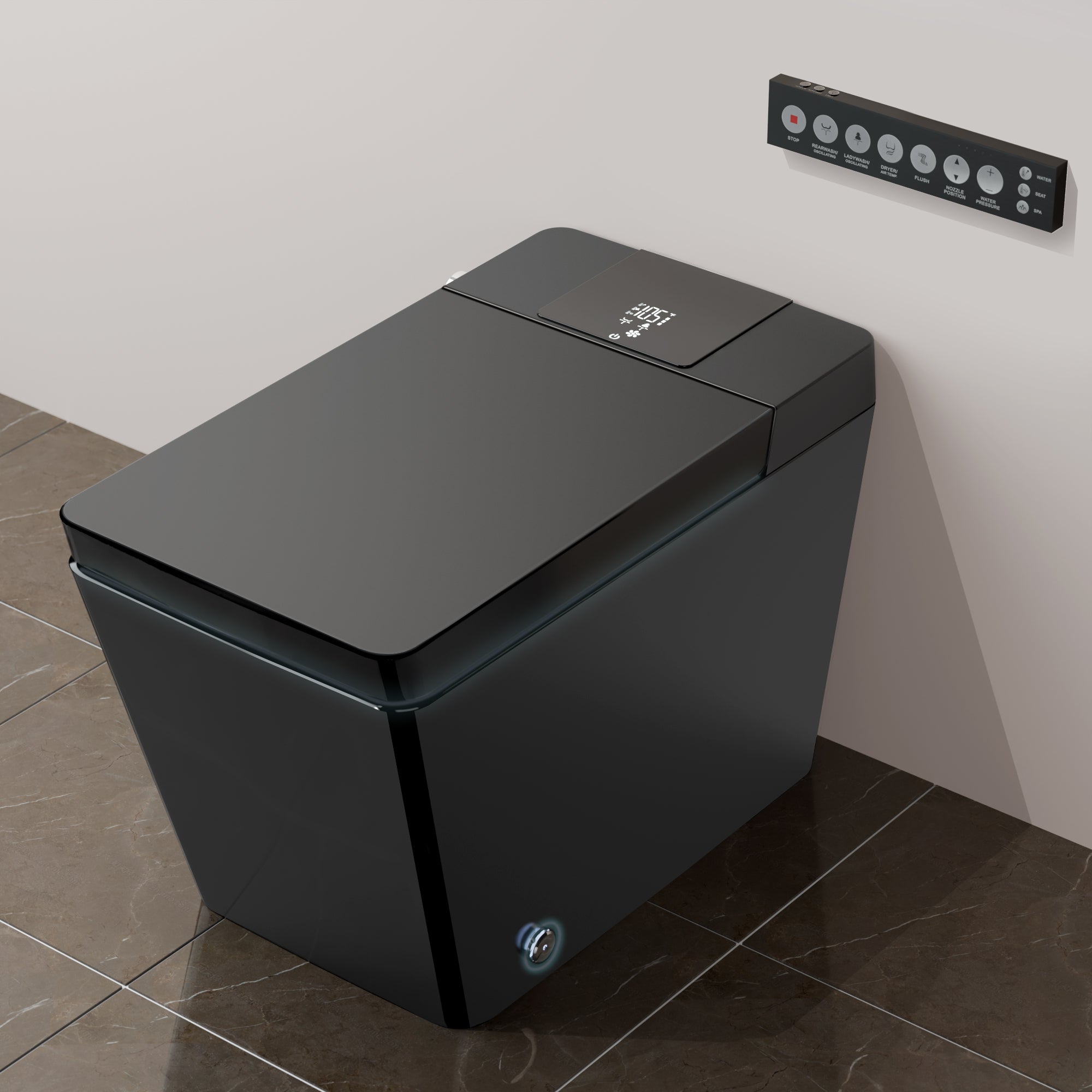 Unikoo Smart Toilet - Auto Open/Close, One Piece Elongated Design, LED Display ADA Compliant Comfort Height Toilet, Foot Sensor Flush, Auto Flush System, Heated Seat, Night Light for Modern Bathroom