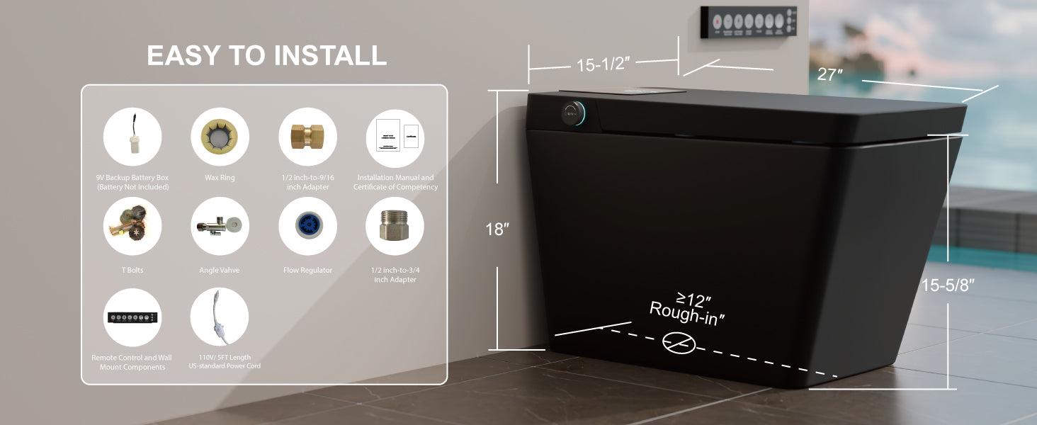 Unikoo Smart Toilet - Auto Open/Close, One Piece Elongated Design, LED Display ADA Compliant Comfort Height Toilet, Foot Sensor Flush, Auto Flush System, Heated Seat, Night Light for Modern Bathroom