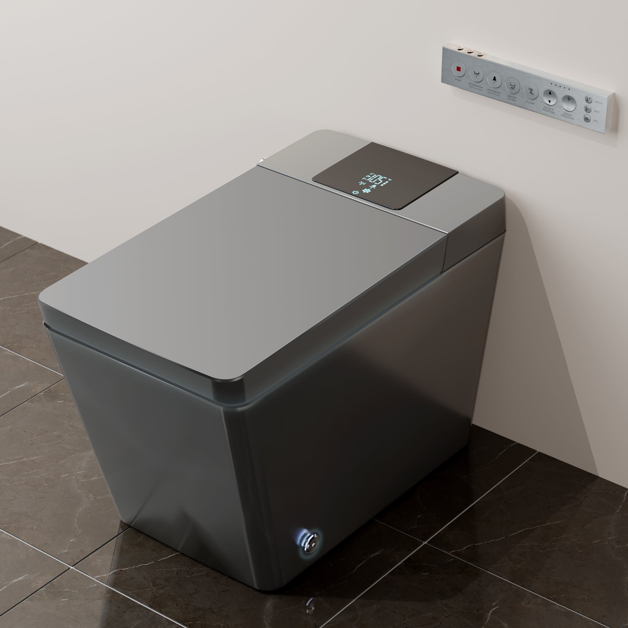 Unikoo Smart Toilet - Auto Open/Close, One Piece Elongated Design, LED Display ADA Compliant Comfort Height Toilet, Foot Sensor Flush, Auto Flush System, Heated Seat, Night Light for Modern Bathroom