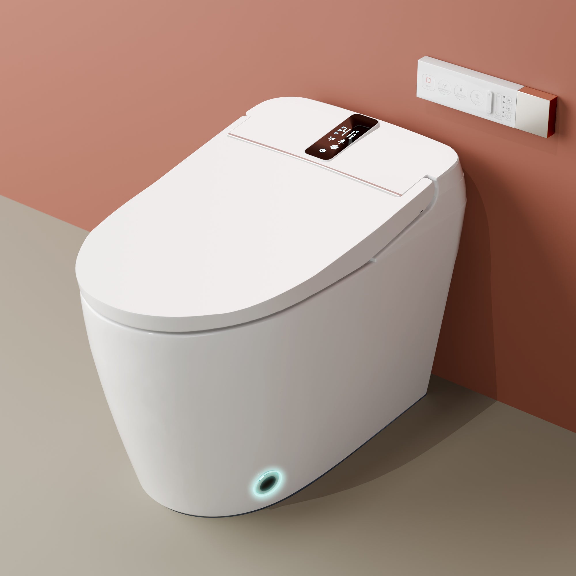 Unikoo Smart Toilet - Auto Open/Close, One Piece Elongated Design, LED Display ADA Compliant Comfort Height Toilet, Foot Sensor Flush, Auto Flush System, Heated Seat, Night Light for Modern Bathroom