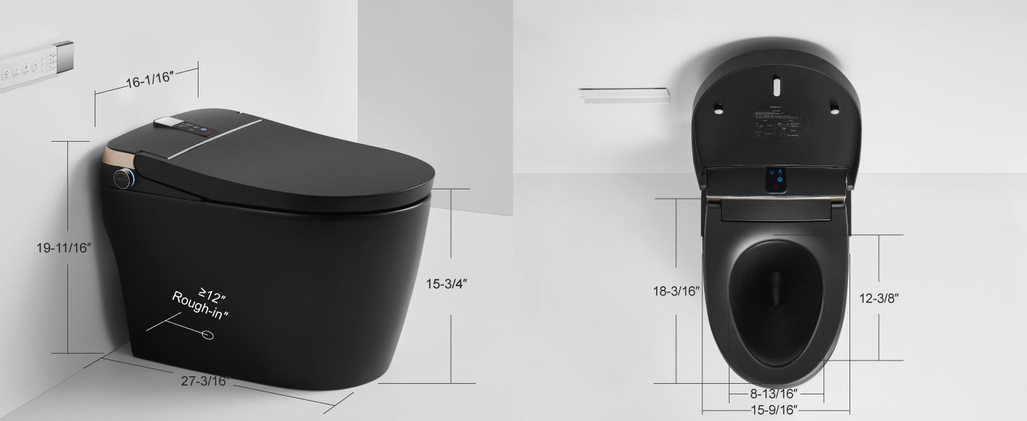 Unikoo Smart Toilet - Auto Open/Close, One Piece Elongated Design, LED Display ADA Compliant Comfort Height Toilet, Foot Sensor Flush, Auto Flush System, Heated Seat, Night Light for Modern Bathroom