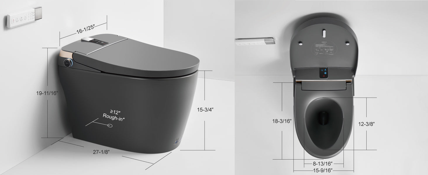 Unikoo Smart Toilet - Auto Open/Close, One Piece Elongated Design, LED Display ADA Compliant Comfort Height Toilet, Foot Sensor Flush, Auto Flush System, Heated Seat, Night Light for Modern Bathroom
