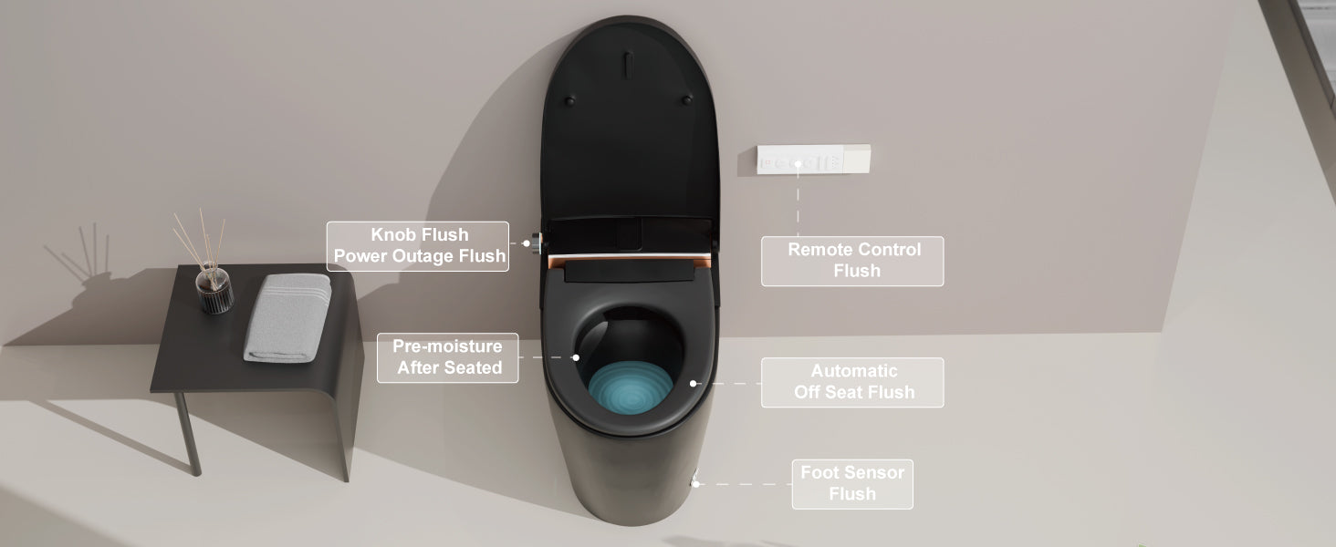Unikoo Smart Toilet - Auto Open/Close, One Piece Elongated Design, LED Display ADA Compliant Comfort Height Toilet, Foot Sensor Flush, Auto Flush System, Heated Seat, Night Light for Modern Bathroom