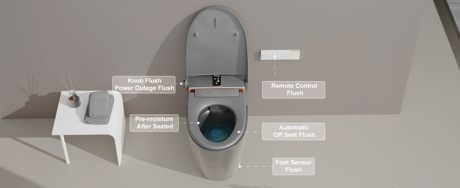Unikoo Smart Toilet - Auto Open/Close, One Piece Elongated Design, LED Display ADA Compliant Comfort Height Toilet, Foot Sensor Flush, Auto Flush System, Heated Seat, Night Light for Modern Bathroom