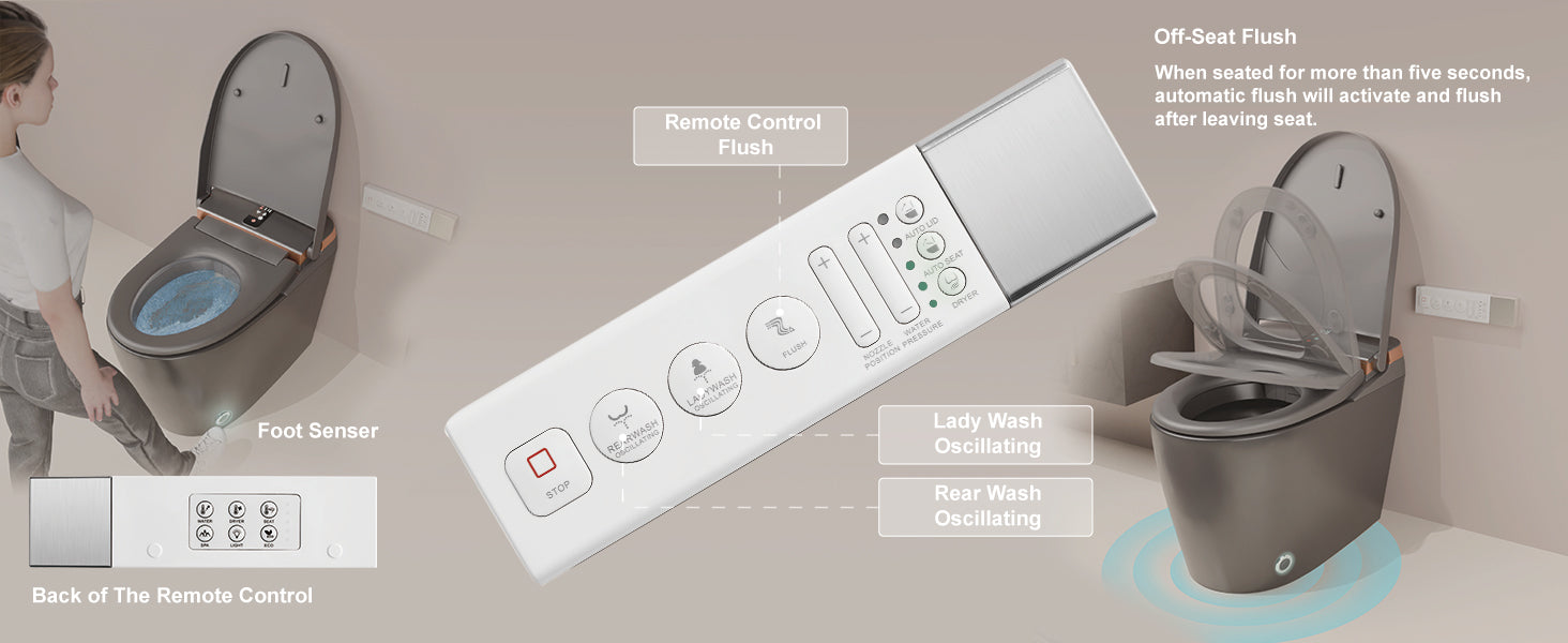 Unikoo Smart Toilet - Auto Open/Close, One Piece Elongated Design, LED Display ADA Compliant Comfort Height Toilet, Foot Sensor Flush, Auto Flush System, Heated Seat, Night Light for Modern Bathroom