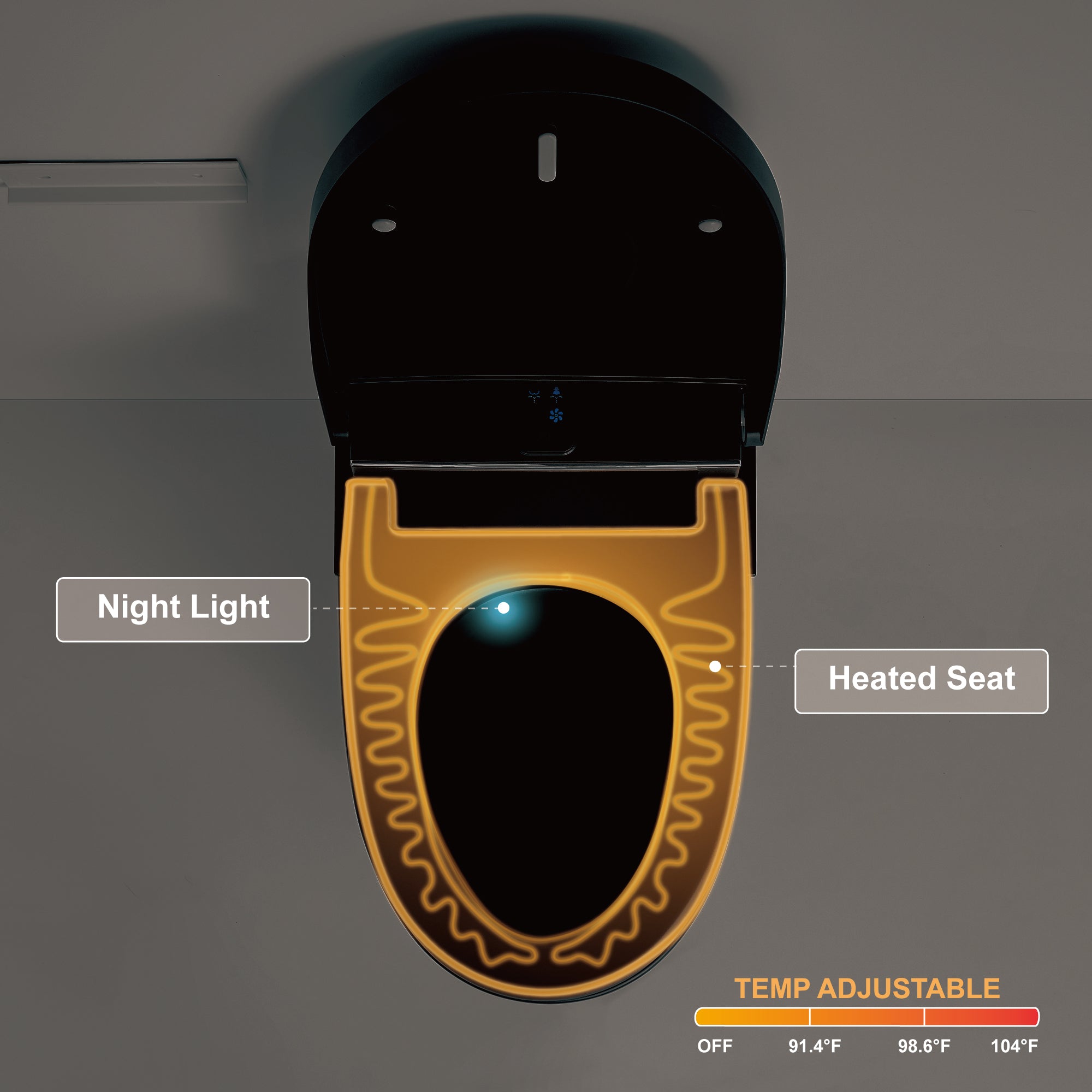 Unikoo Smart Toilet - Auto Open/Close, One Piece Elongated Design, LED Display ADA Compliant Comfort Height Toilet, Foot Sensor Flush, Auto Flush System, Heated Seat, Night Light for Modern Bathroom