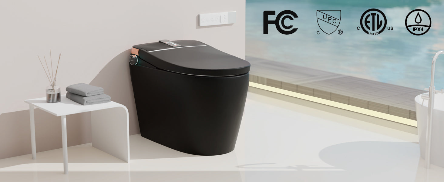 Unikoo Smart Toilet - Auto Open/Close, One Piece Elongated Design, LED Display ADA Compliant Comfort Height Toilet, Foot Sensor Flush, Auto Flush System, Heated Seat, Night Light for Modern Bathroom