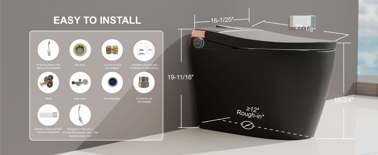 Unikoo Smart Toilet - Auto Open/Close, One Piece Elongated Design, LED Display ADA Compliant Comfort Height Toilet, Foot Sensor Flush, Auto Flush System, Heated Seat, Night Light for Modern Bathroom