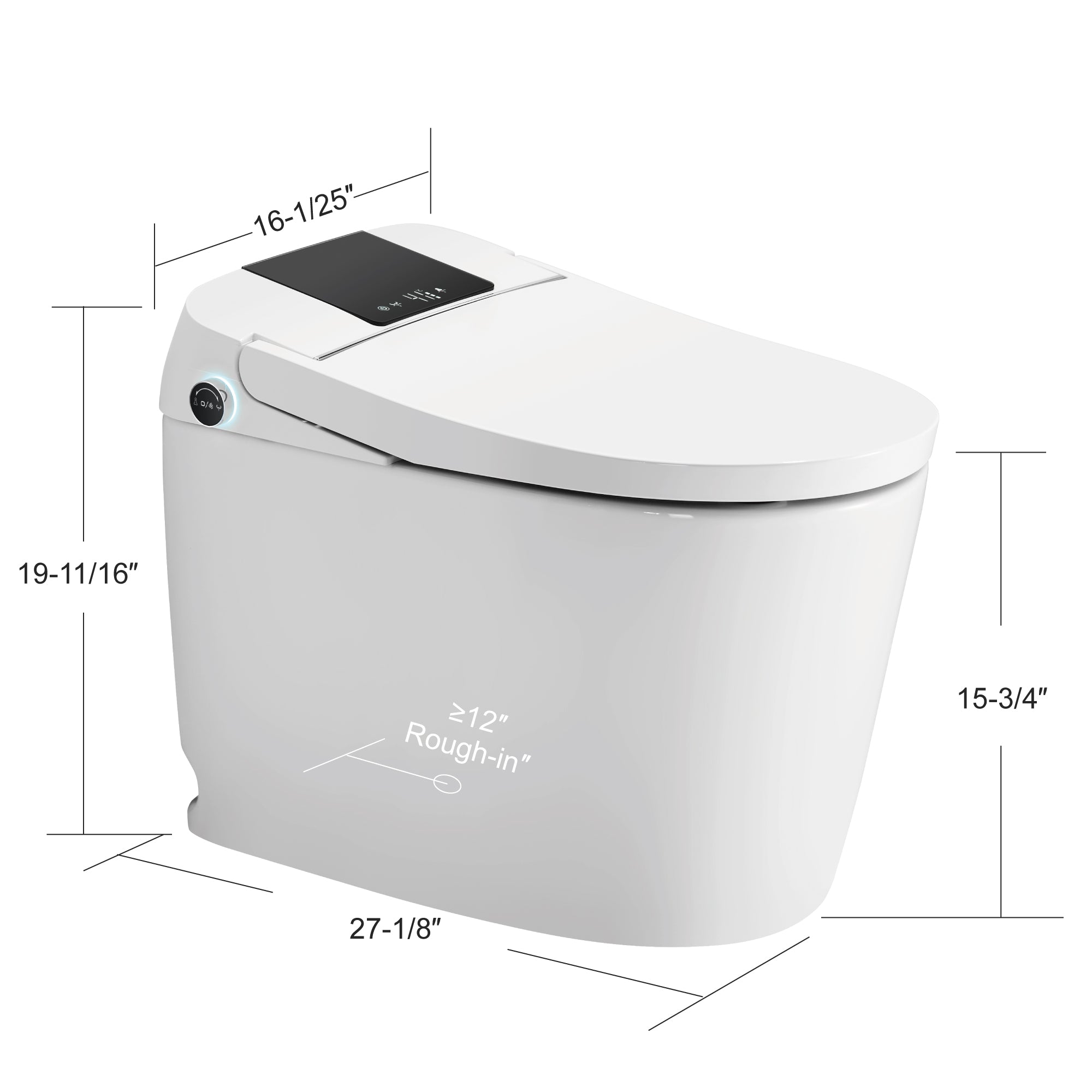 Unikoo Smart Toilet - Auto Open/Close, One Piece Elongated Design, LED Display ADA Compliant Comfort Height Toilet, Foot Sensor Flush, Auto Flush System, Heated Seat, Night Light for Modern Bathroom