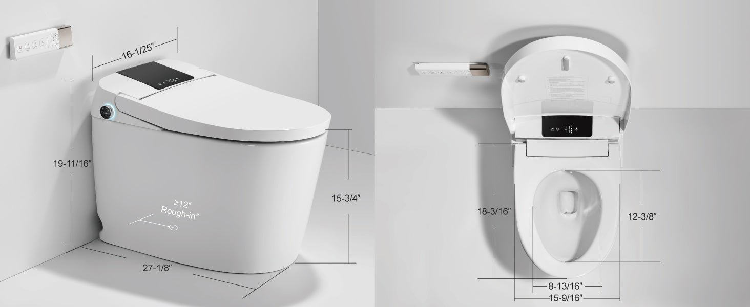 Unikoo Smart Toilet - Auto Open/Close, One Piece Elongated Design, LED Display ADA Compliant Comfort Height Toilet, Foot Sensor Flush, Auto Flush System, Heated Seat, Night Light for Modern Bathroom