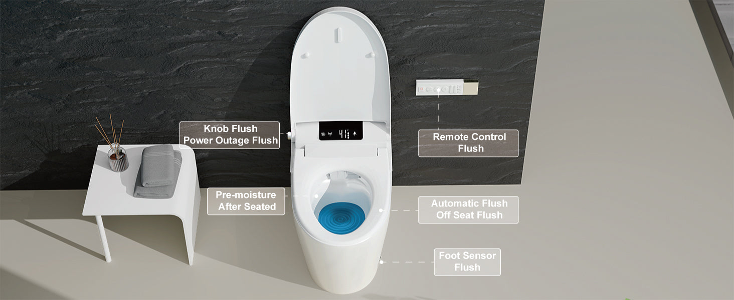 Unikoo Smart Toilet - Auto Open/Close, One Piece Elongated Design, LED Display ADA Compliant Comfort Height Toilet, Foot Sensor Flush, Auto Flush System, Heated Seat, Night Light for Modern Bathroom