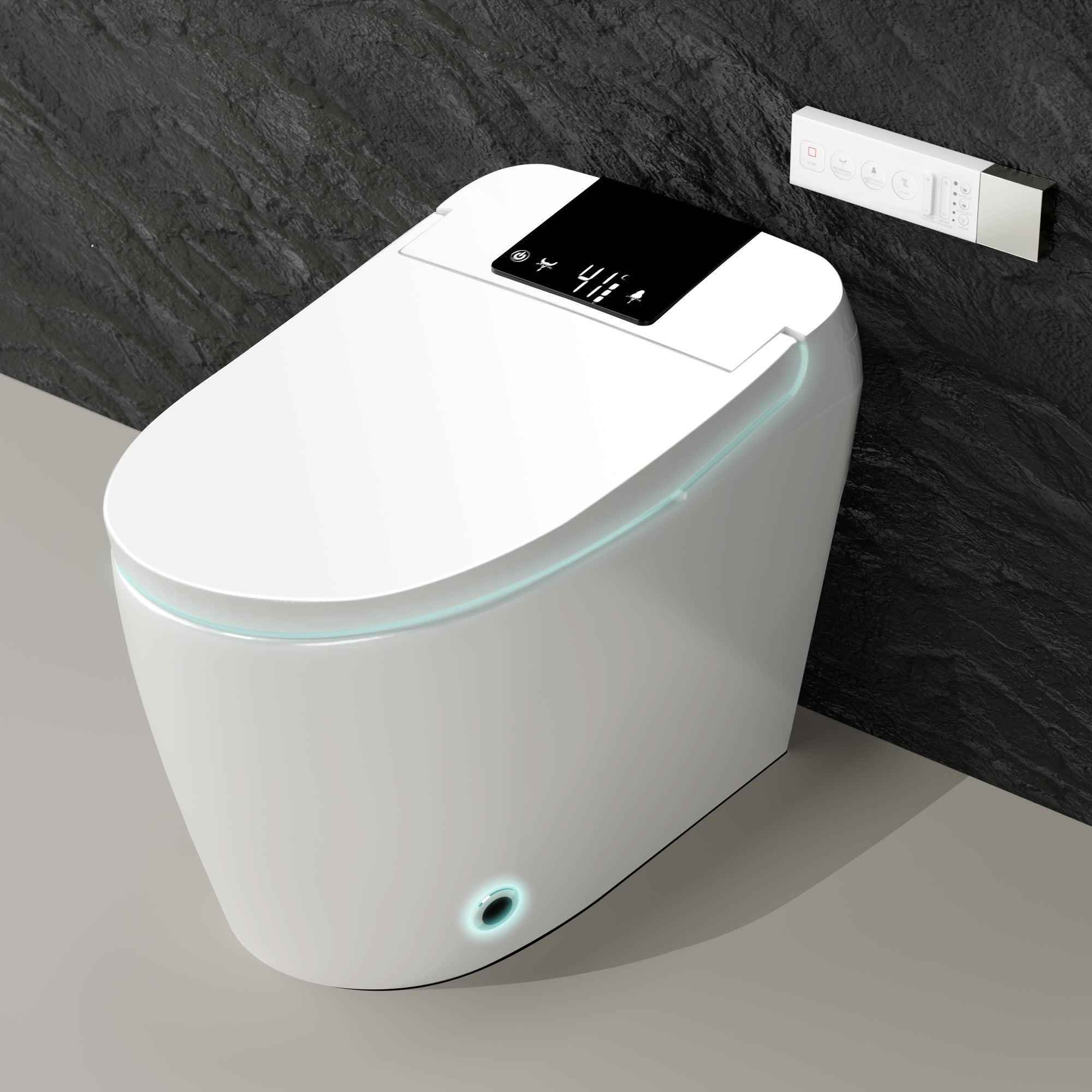 Unikoo Smart Toilet - Auto Open/Close, One Piece Elongated Design, LED Display ADA Compliant Comfort Height Toilet, Foot Sensor Flush, Auto Flush System, Heated Seat, Night Light for Modern Bathroom