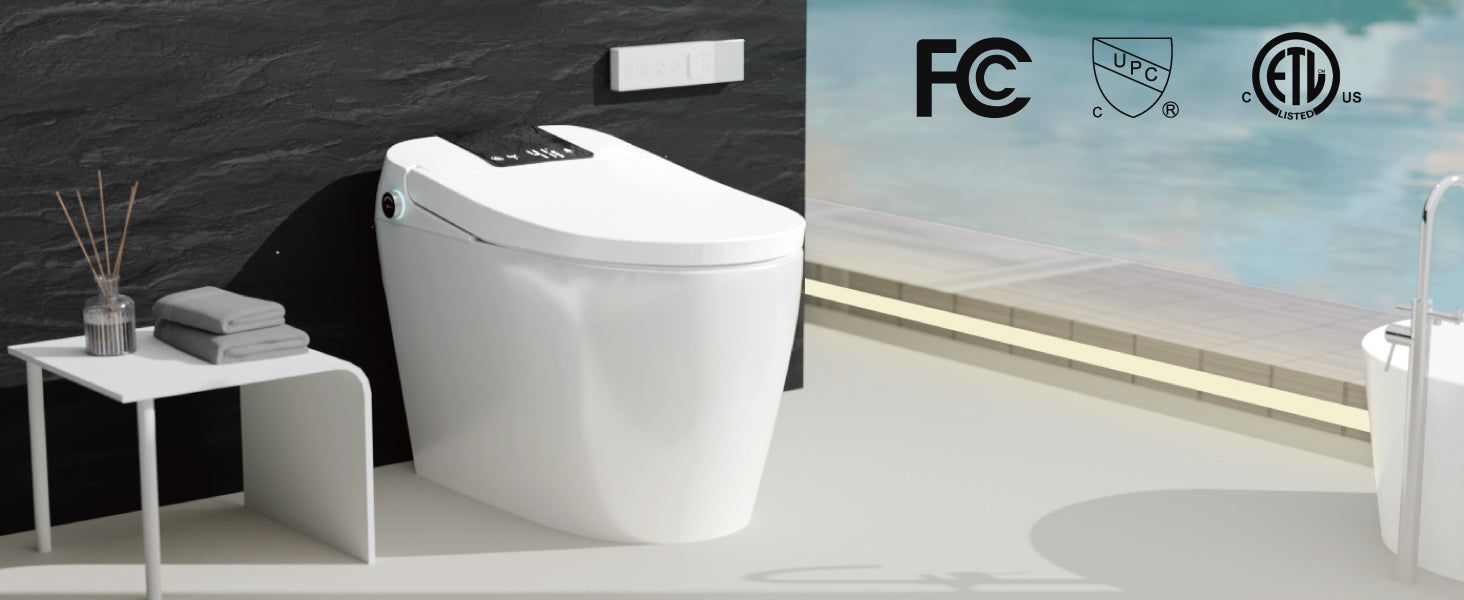 Unikoo Smart Toilet - Auto Open/Close, One Piece Elongated Design, LED Display ADA Compliant Comfort Height Toilet, Foot Sensor Flush, Auto Flush System, Heated Seat, Night Light for Modern Bathroom