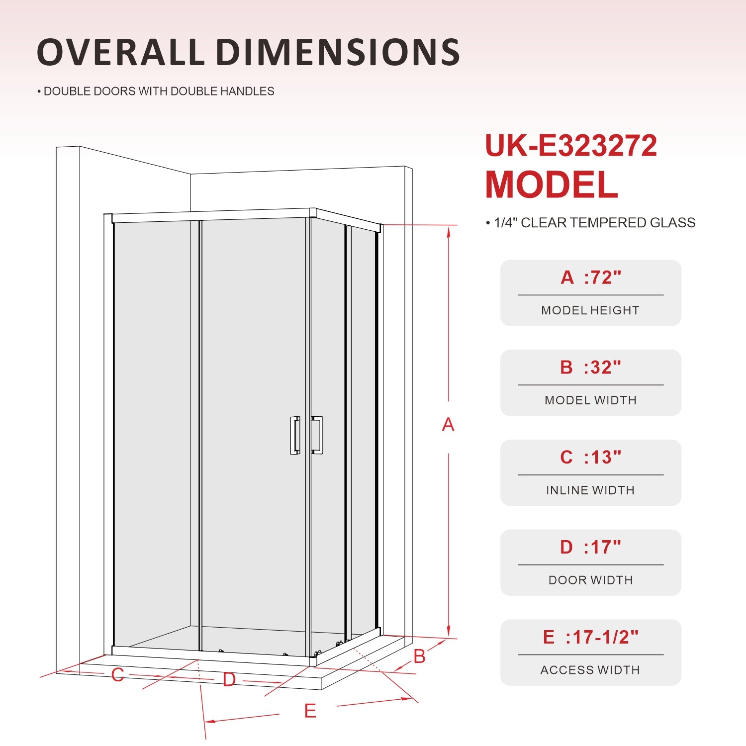 UK-E 40" L x 40" W x 72" H Square Corner Shower Door, Durable Aluminum Sliding Shower Enclosure with Enduro Shield 1/4" ANSI Certified Tempered Glass