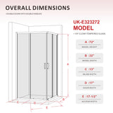 UK-E 40" L x 40" W x 72" H Square Corner Shower Door, Durable Aluminum Sliding Shower Enclosure with Enduro Shield 1/4" ANSI Certified Tempered Glass