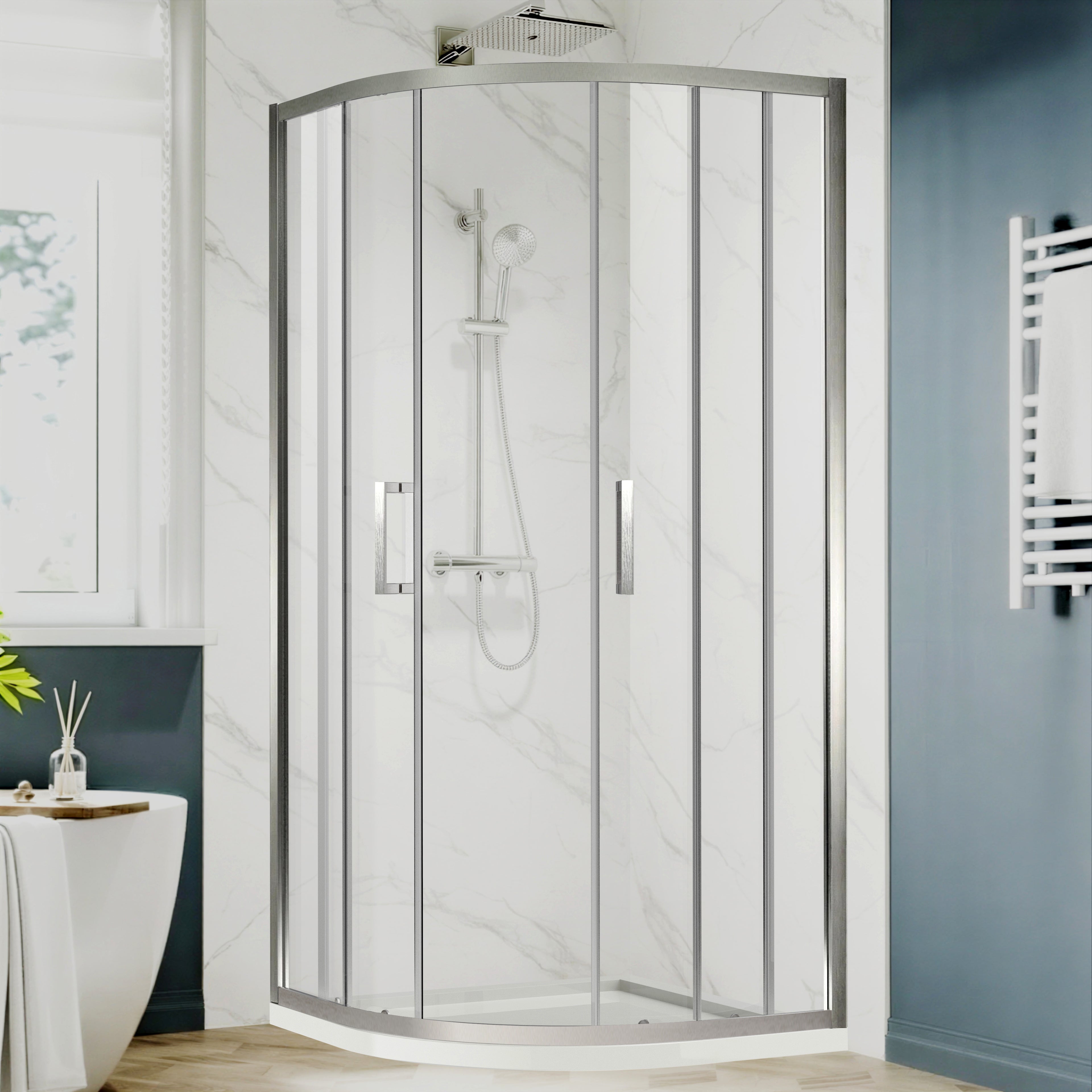 UK-F 32" L x 32" W x 72" H Square Corner Shower Door, Durable Aluminum Sliding Shower Enclosure with EnduroShield 1/4" ANSI Certified Tempered Glass