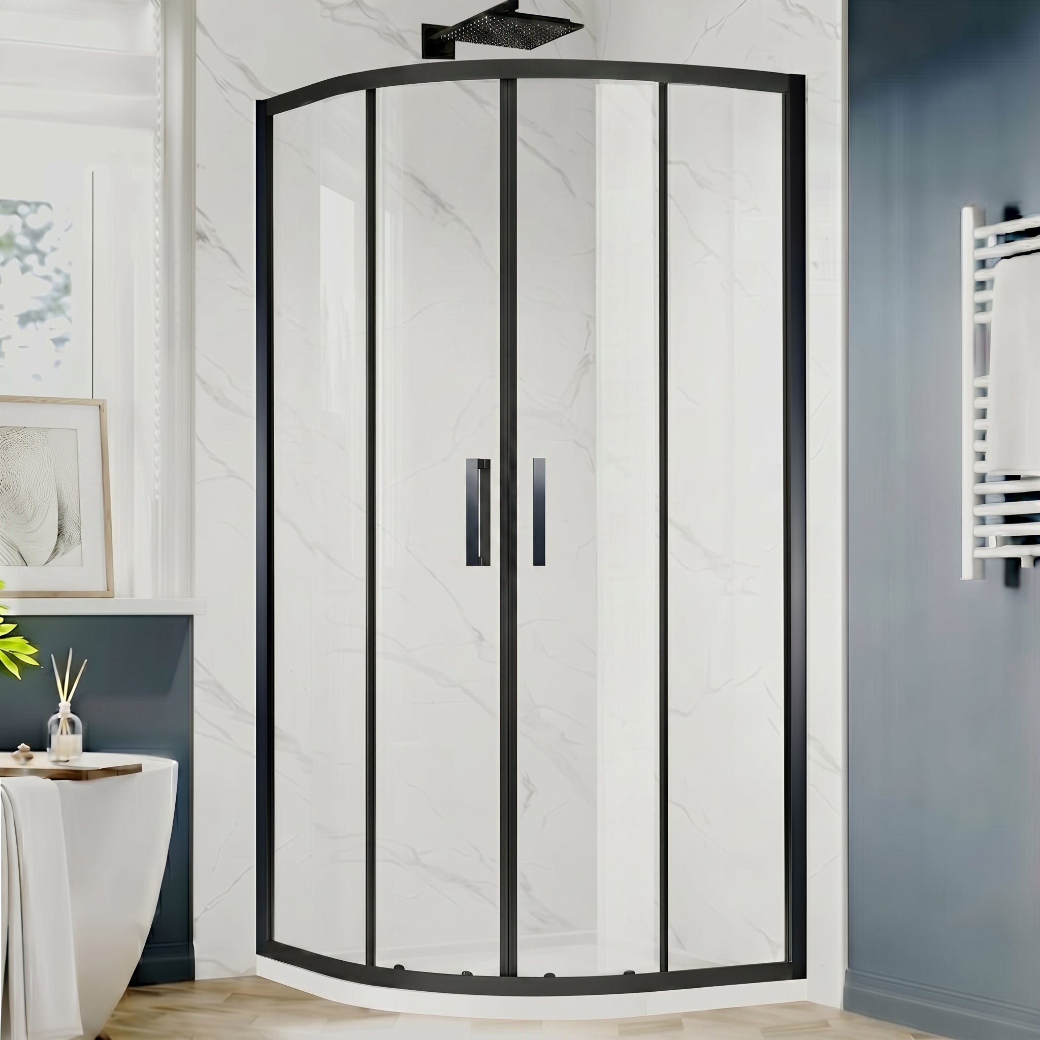 UK-F 32" L x 32" W x 72" H Square Corner Shower Door, Durable Aluminum Sliding Shower Enclosure with EnduroShield 1/4" ANSI Certified Tempered Glass