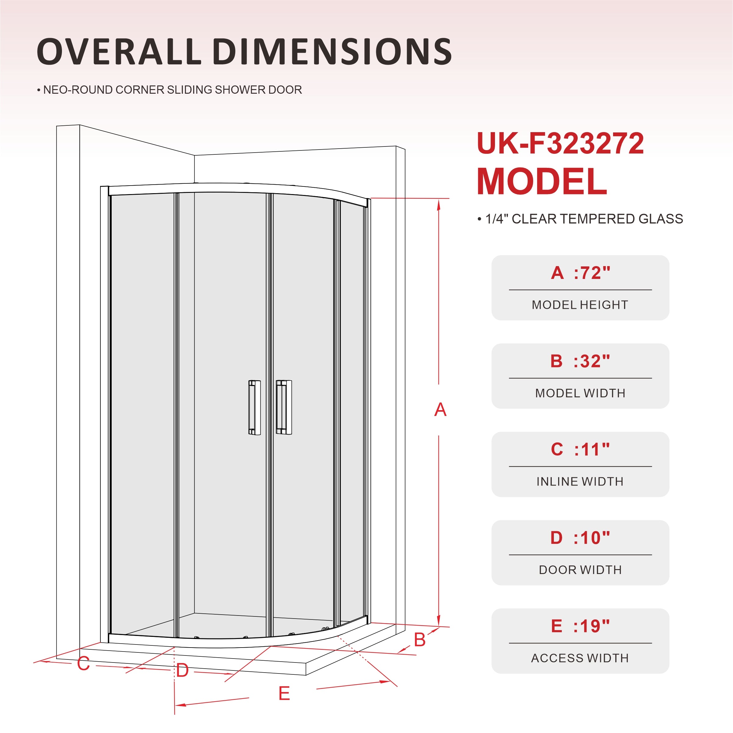 UK-F 32" L x 32" W x 72" H Square Corner Shower Door, Durable Aluminum Sliding Shower Enclosure with EnduroShield 1/4" ANSI Certified Tempered Glass