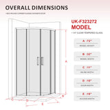 UK-F 32" L x 32" W x 72" H Square Corner Shower Door, Durable Aluminum Sliding Shower Enclosure with EnduroShield 1/4" ANSI Certified Tempered Glass