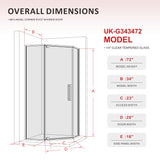 UK-G  Neo-Angel Corner Shower Enclosure, 34 x 34 x 72 Inch, 1/4 Inch Clear Tempered Safety Glass, Outward-Opening Pivot Shower Door with Enduro Shield Easy-Clean Coating