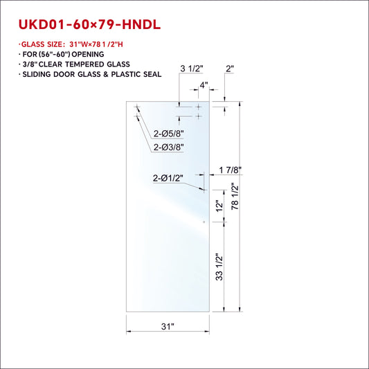 UKD01 VIDRIO PARA PUERTA CORREDIZA CON MANIJA DE 12" Y RECUBRIMIENTO ENDURO SHIELD